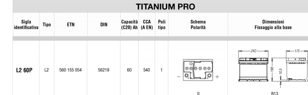 Batteria auto marca Fiamm l2 60p 540en polo positivo dx 2 anni garanzia